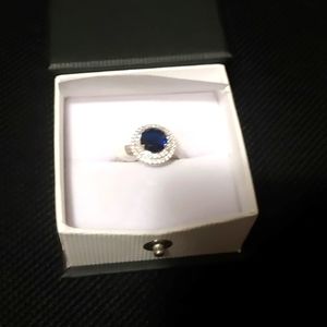 2.2ct Round Sapphire & Cubic Zirconia Sterling Silver Ring